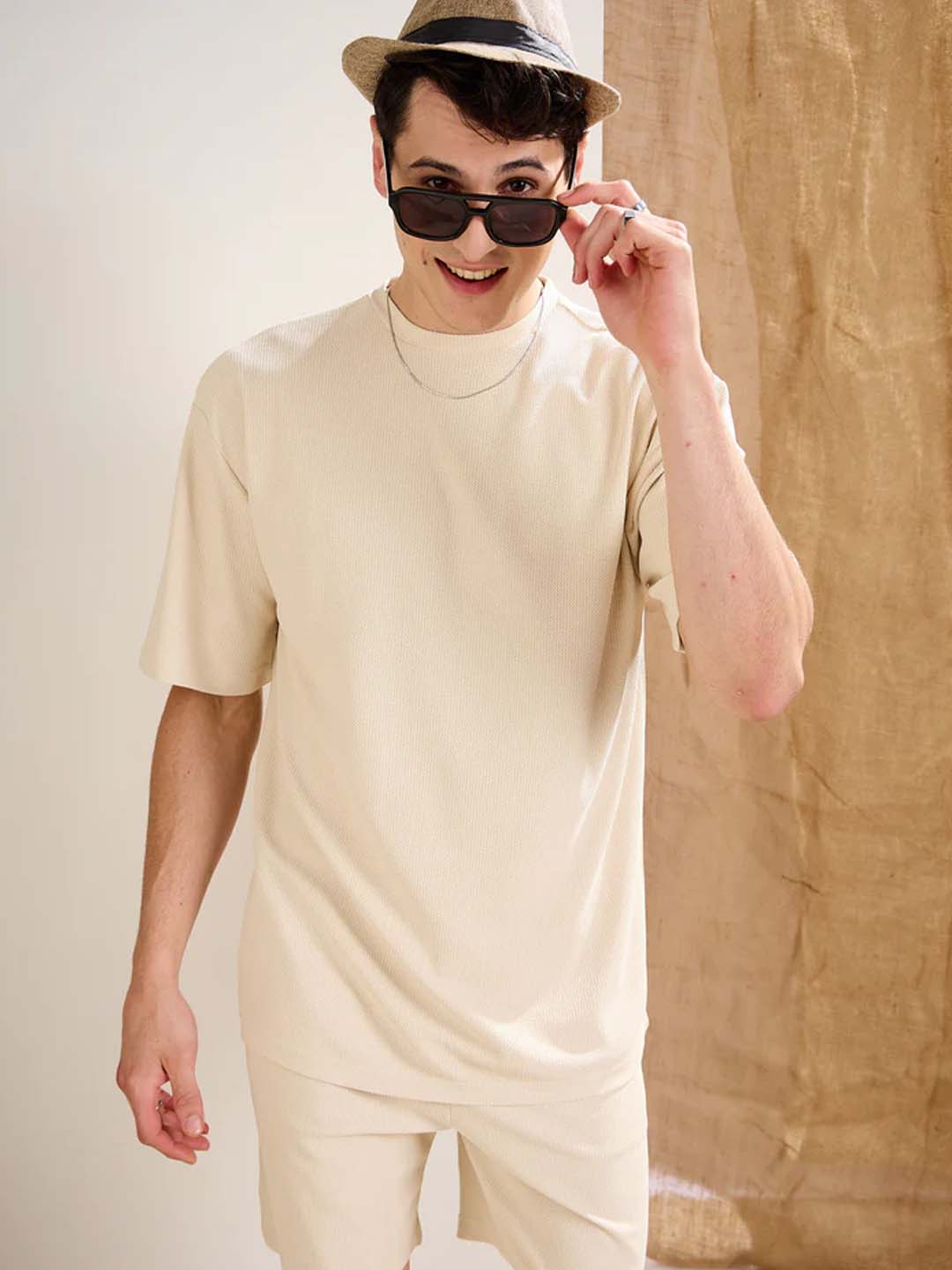 Beige Waffle Oversized T-shirt