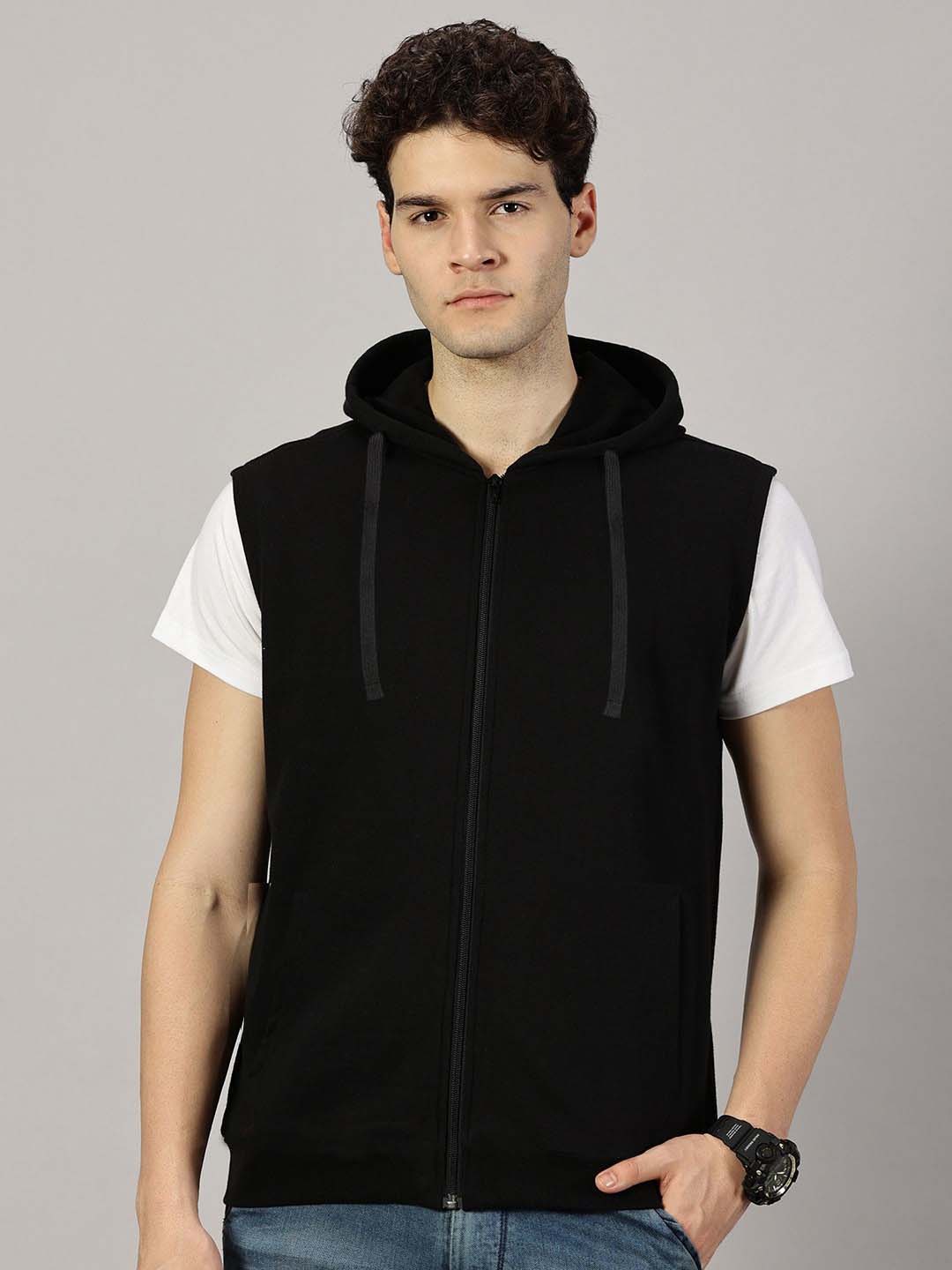 Sleeveless zip‑up hoodie