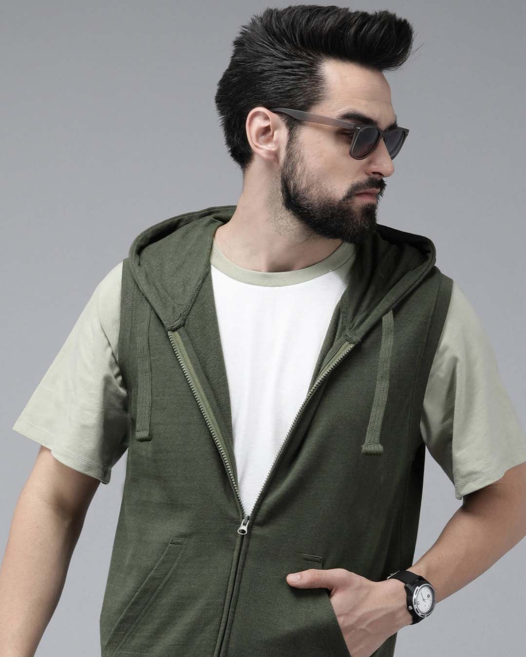 Sleeveless zip‑up hoodie