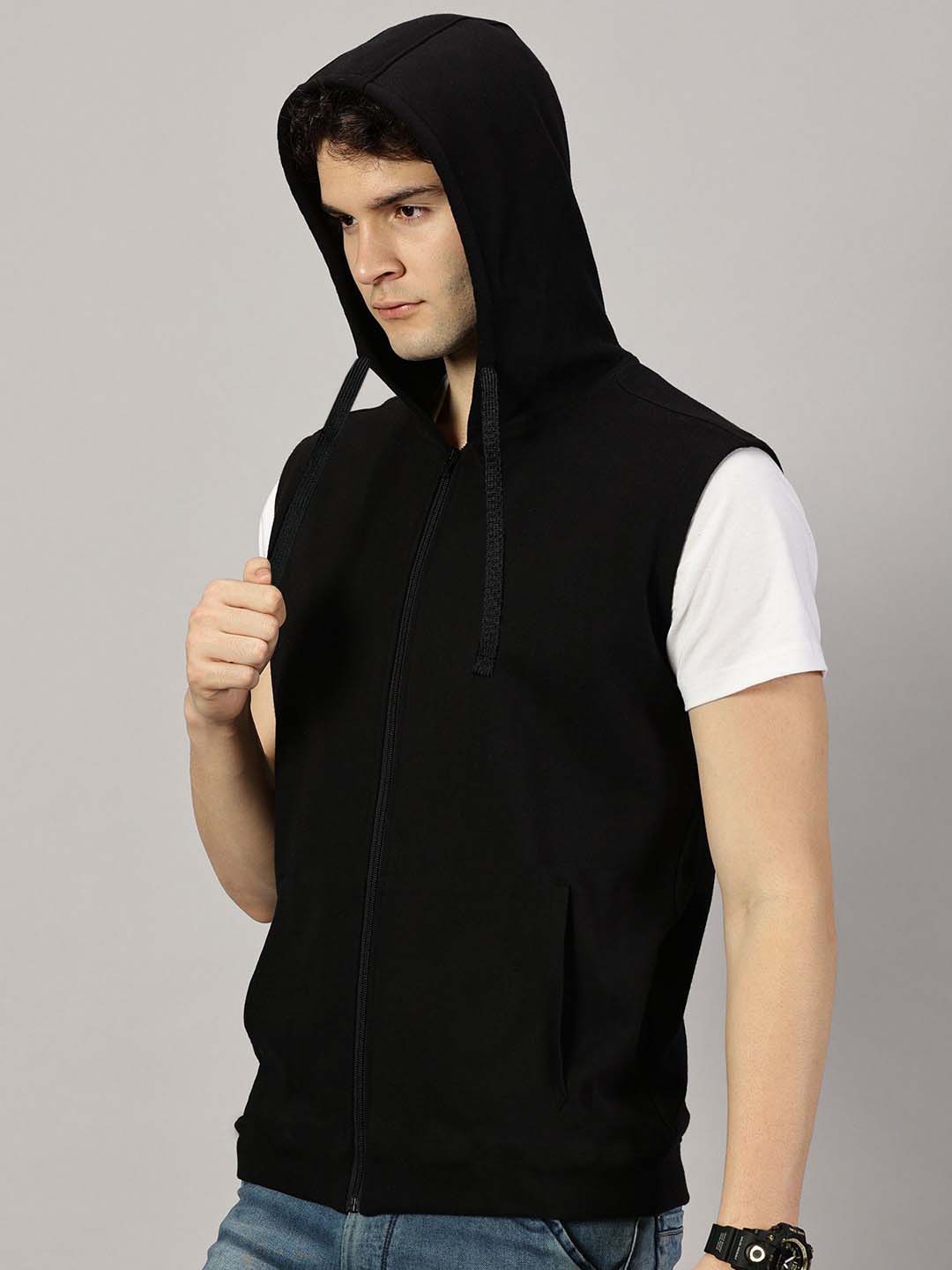 Sleeveless zip‑up hoodie