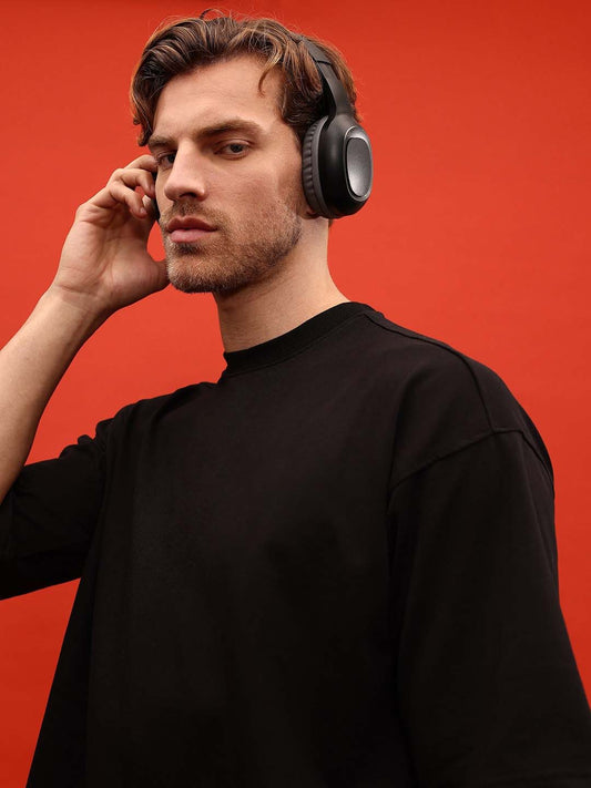 Oversized Black French Terry Cotton Tee